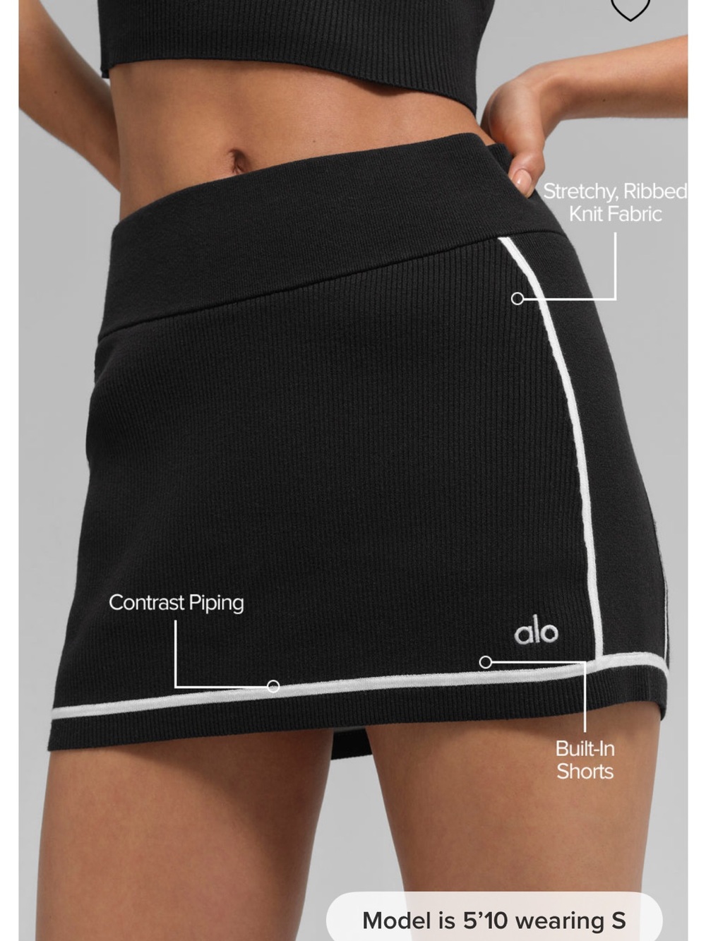 Alo yoga Ribbed Sweater Knit Highline Mini Skirt - Black/White size M